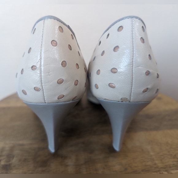 VINTAGE Paradox By Zalo Polka Dot Kitten Heels: Pink, Gray, & Cream (SIZE 7) - Picture 8 of 15